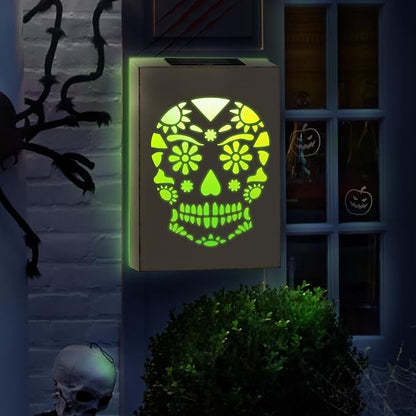 HUAXU Halloween Decorations Outdoor Solar Color Changing Skull Wall Decor LED Lights Skeletong Gost Scary Garden Decor Waterproof Solar Lights for Door Patio Yard Porch Pathway Clearance