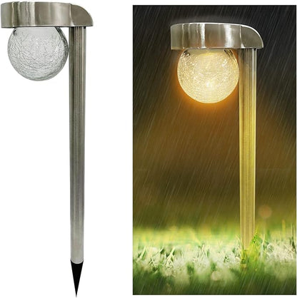 Crosslight Solar Powered Pathway Lights (4 Pack) - Hanging Crackled Ball Outdoor LED Lights, Waterproof for Garden, Yard, Patio, Lawn, Walkway - Decorative Ground Stake Lighting | Warm White