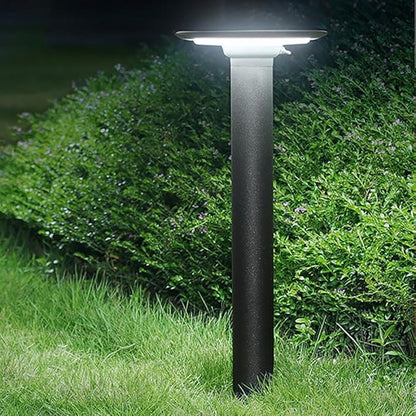 Solar LED Landscape Lighting Round Solar Pathway Light Black Aluminum Housing Path Bollard Lights with IP65 Waterproof Warm Light Cylinder Outdoor Floor Lamp for Drivway Porch Patio