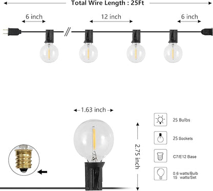 JONATHAN Y JYL8700A-SET2 25' Set of 2 Outdoor Globe String Lights with 25 G40 Bulbs, UL Listed Waterproof Patio Lights, Connectable Hanging Lights for Backyard, Porch, Wedding, Party Decor, Black