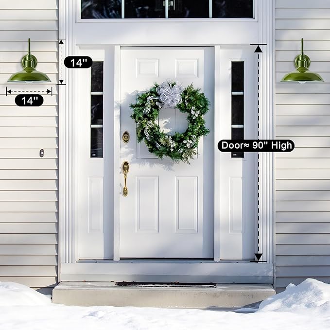 2 Pack Outdoor Gooseneck Barn Light with 14 Inch Dome, Farmhouse Exterior Wall Lights for Porch, Olive Green Patio | Lumora