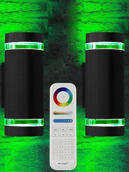 RGB Color Changing Lighting LED Double Up and Down Outdoor Wall Light 12W 1200lm,White Temperature 2700k- 6500k RGB+CCT 9 Modes Exterior Wall Lighting-ETL Listed (2 Pack)