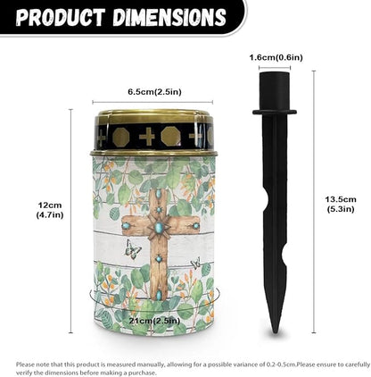 Cross Leaf Solar Lights for Grave Solar Led Lights for Outside Waterproof Landscape Lights Cross Candle Holder for Cemetery Prayer Signs Solar Light Grave Garden Lawn Patio Yard Decor