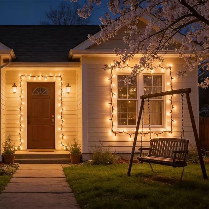 LUCKY SHINE 150 LED Warm White Christmas Lights, Commercial Grade Decorative Lighting String Brown Wire 50 FT, for Indoor Outdoor Party, Garden, Patio