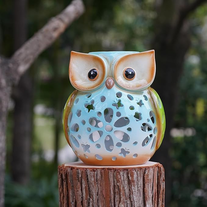 Solar Owl Garden Statue Resin Outdoor Decor Solar Lantern Light for Patio, Lawn, or Yard Decorative Lighting Gift for Women, Kids, Birthday, Graduation