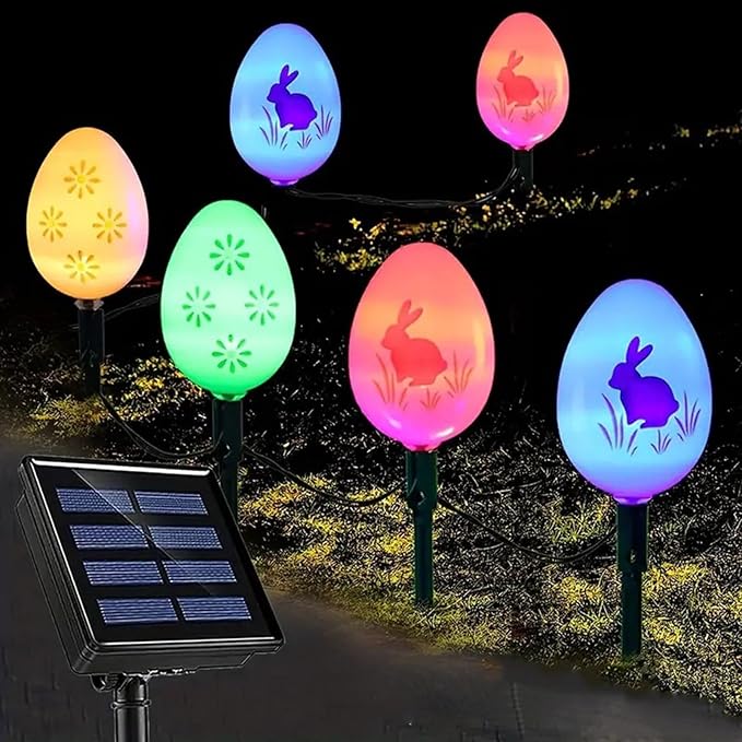 20 Pack Solar Eggs Stake Lights for Easter Decor, 3 Lighting Modes, Outdoor Waterproof Colorful Solar Light for Garden Pathway Light Cemetery Grave Porch Walkway Easter Theme Decorations