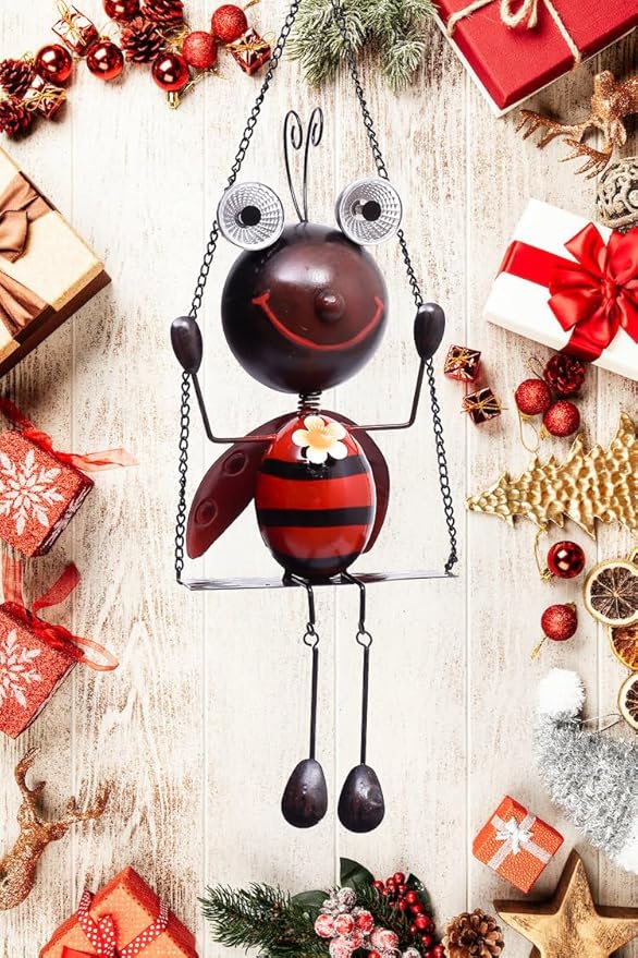 GDF Solar Lady Bugs Swing Metal Ladybug Hanging Animal Garden Decor Waterproof Solar Lights Decorative Outdoor | Lumora