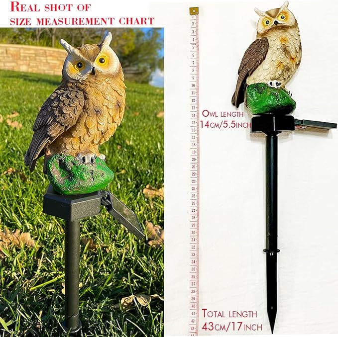 Garden Solar LED Lights - Resin Owl Figure Outdoor Decor, Waterproof Owl Garden Stake Lights for Yard, Pathway, Outside Patio, Lawn Decor (2PCS Brown)