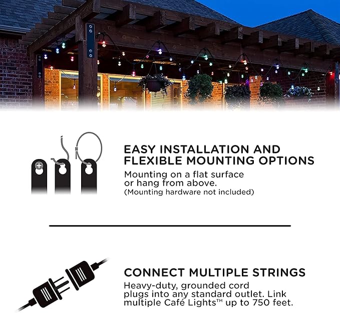 Commercial Grade 96FT LED Outdoor String Lights with Remote Control - 30 Shatterproof Bulbs Waterproof Color Changing Christmas Lights, Dimmable for Patio, Garden, Wedding Decor