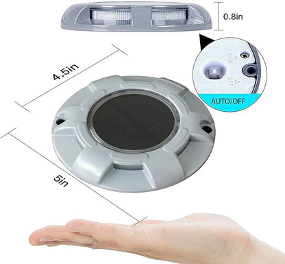 Solar Round Dock Light Waterproof Cast Aluminum Solar Deck Light 6LED Auto On/Off Security Warning Light for Driveway Path Step Pool Patio Garden (4-Pack)