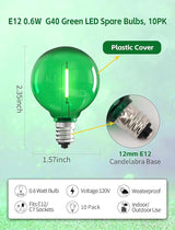 10 Pack G40 LED Replacement Bulbs, E12 Candelabra Base, 0.6W Green Globe Light Bulbs, Shatterproof Plastic Shell | Lumora