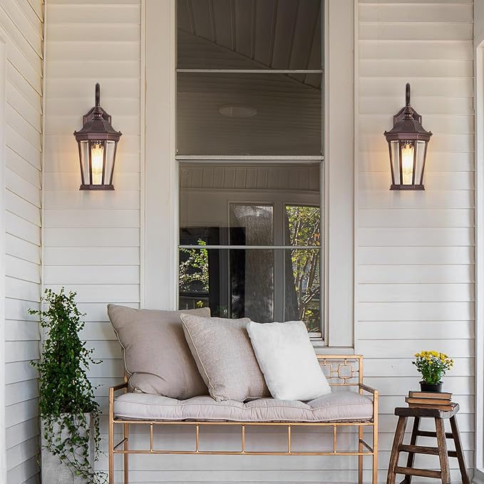 Outdoor Wall Lantern, Exterior Waterproof Outdoor Wall Light Fixtures, Brown Aluminum Porch Sconces with E26 | Lumora