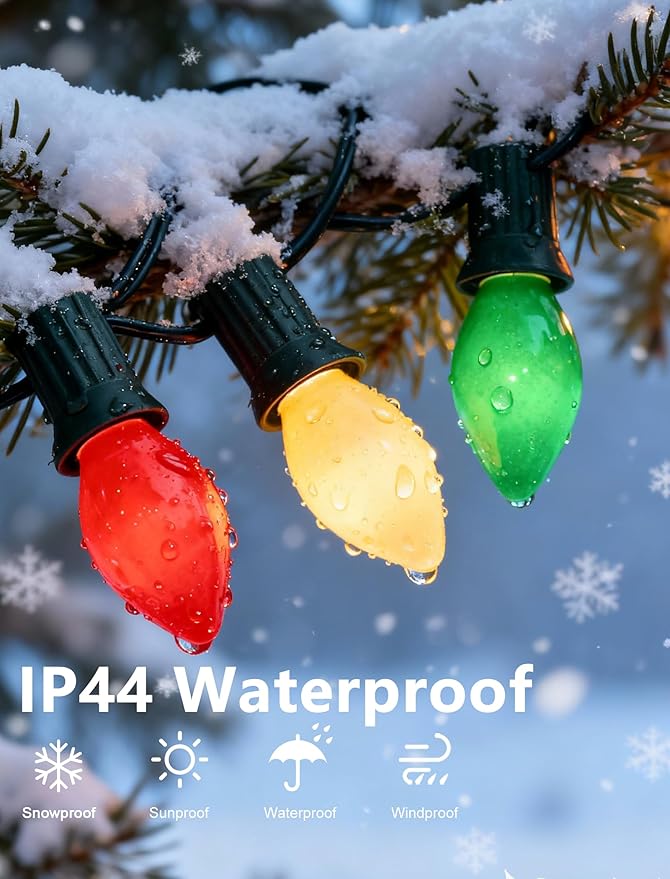 25Ft Red White and Green Christmas Lights,C7 Incandescent Christmas Lights with 27 White Red and Green Light Bulbs, Hanging Outdoor String Light for Tree Patio Wedding Party Decoration