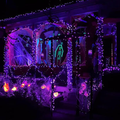 2 Pack 200 LED Solar Christmas Lights Outdoor Waterproof, Solar String Lights for Outside, Solar Powered Tree Light with 8 Lighting Modes for Xmas Tree Party Garden Yard Christmas Decorations (Purple)