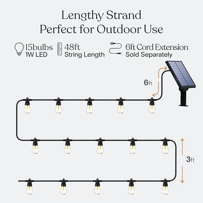 Brightech Bundle Ambience Pro Solar Powered Outdoor String Lights, 48 ft + Portobello Cordless LED Touch Table Lamp