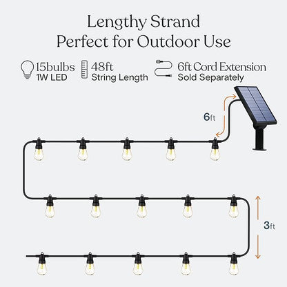 Brightech Bundled: 75Ft, 25 Bulbs Ambience Pro Solar Powered Outdoor String Lights, Commercial Grade Waterproof Patio Lights, 25 Edison Bulbs, Shatterproof LED Solar Christmas String Lights - 1W
