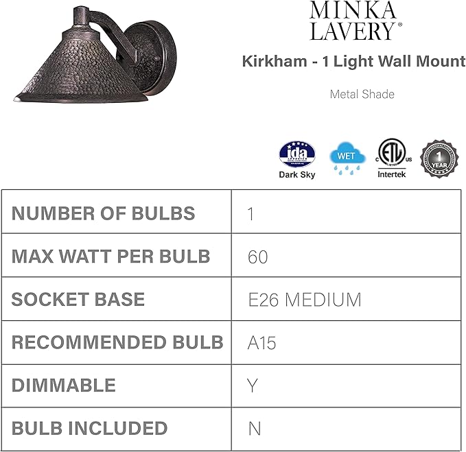 The Great Outdoors 8101-A138 Kirkham Outdoor Wall Mount, 1-Light, 60 Total Watts, 8.5-in H x 6-in W, Aspen Bronze