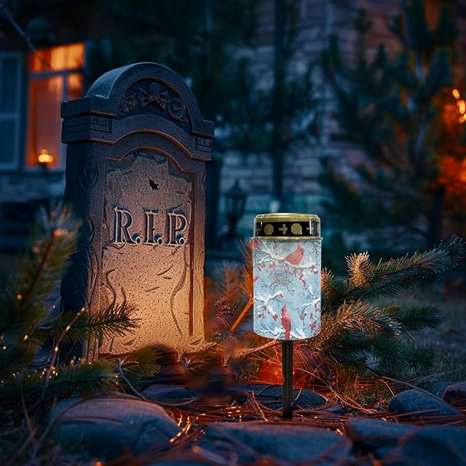 Red Bird Solar Lights Outdoor Waterproof Walkway Solar Lights for Outside Gravesite Decorations Cemetery