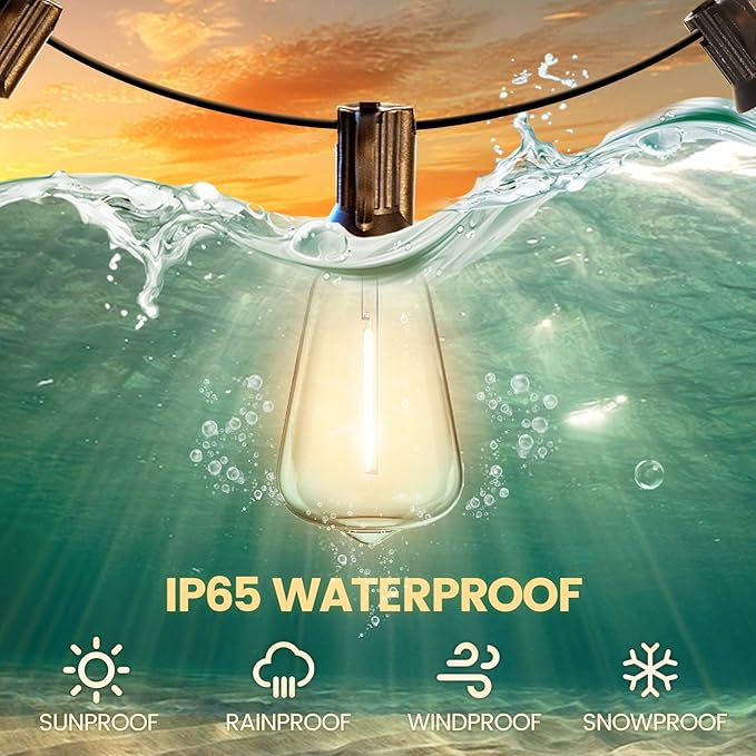 10FT Outdoor String Lights - LED Waterproof Patio Lights with Shatterproof ST38 Edison Plastic Bulb, Connectable | Lumora