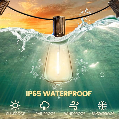 10FT Outdoor String Lights - LED Waterproof Patio Lights with Shatterproof ST38 Edison Plastic Bulb, Connectable Hanging Lighting for Outside Indoor Backyard Yard Gazebo Porch Party Decor - SOLROS
