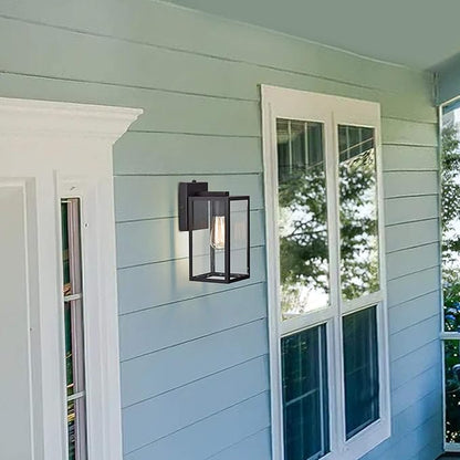 MICSIU 2 Pack Dusk to Dawn Outdoor Wall Lights, 11.25 Inch Black Exterior Wall Mount Lantern with Clear Glass, Modern Farmhouse Outside Porch Lights for House Garage Doorway, E26 Base 100W Max