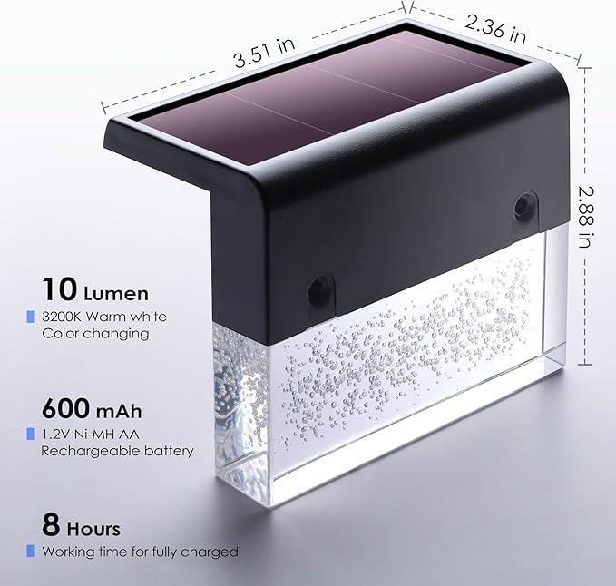 DenicMic Solar Deck Lights 3000K Warm White/Color Changing Outdoor Fence Solar Lights for Step, Railing, Wall, Pool Side LED Waterproof Patio Decor 6 Pack