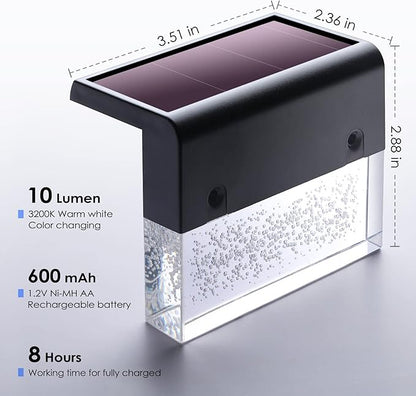 DenicMic Solar Deck Lights 3000K Warm White/Color Changing Outdoor Fence Solar Lights for Step, Railing, Wall, Pool Side LED Waterproof Patio Decor 6 Pack