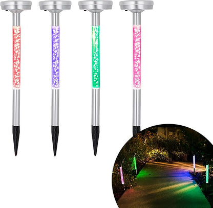 Morvat LED Auto Solar Powered Color Changing Stainless Steel Path Lights for Outdoor Garden Yard Walkway & Pathway, Bright Colored Waterproof Landscape & Patio Colorful Lighting, Dusk to Dawn, 4 Pack