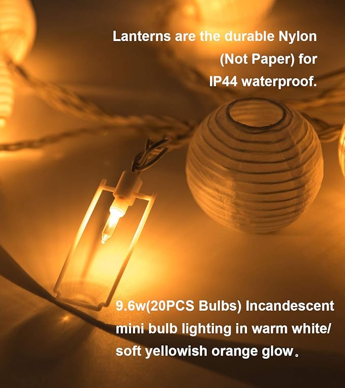 Mini Lantern Lights String Outdoor, TIGOMOOV 3 Inch Globe Lantern String Lights for Bedroom -20CT Connectable White Lights for Wedding Decorations, Patio,Porch,Window Decor