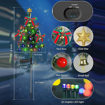 belupai 2 Pcs Solar Garden Christmas Tree Stake Lights, 31.6in Outside Xmas Tree Stake with 20 LEDs, Waterproof LED Tree Landscape Lights for Garden Yard Pathway Lawn Outdoor Decoration (Multicolor)