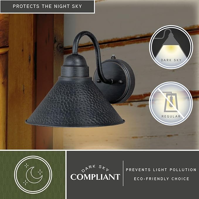 VAXCEL Outland 9 in. H 1-Light Aged Iron and Light Gold Dusk to Dawn Sensor Farmhouse Outdoor Wall Sconce, Gooseneck Metal Shade, Dark Sky Compliant for Exterior Porch Patio Front Door or Garage