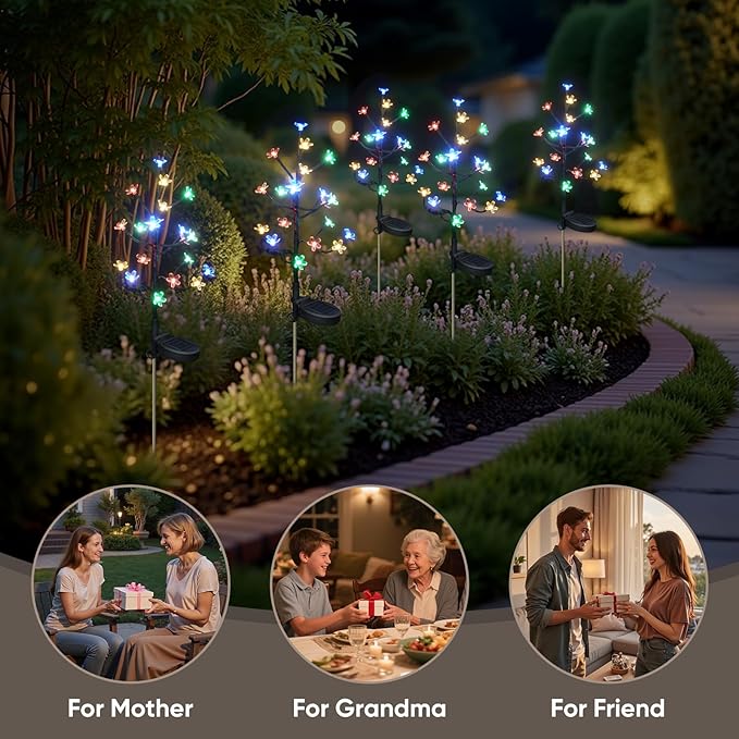 Solar Garden Lights Outdoor Waterproof,Garden Decor Solar Flowers For Outside Decorative,2Pack 2Modes Solar Powered Fairy Outdoor Decorations for Yard Patio Pathway, Gardening Gifts Mothers Day