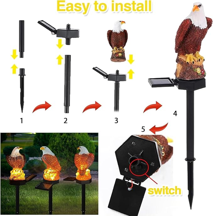 Eagle Solar Garden Lights - Outdoor Decor with LED Path Lights, Animal Statue Kitnish