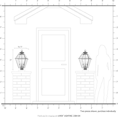 Livex Lighting 2384-04 Westover 3 Light Outdoor Black Finish Solid Brass Wall Lantern with Clear Beveled Glass, 22" x 12" x 22"