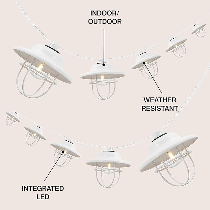 JONATHAN Y JYL8703B Indoor Outdoor Rustic Farmhouse LED G40 Metal Cage Shade String Lights Garden Patio Backyard Porch Balcony, 10 ft. 10-Light, White