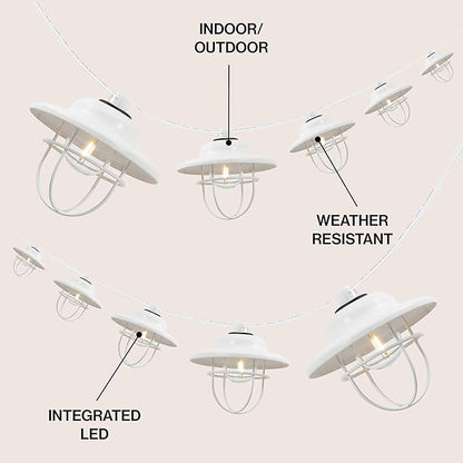 JONATHAN Y JYL8703B Indoor Outdoor Rustic Farmhouse LED G40 Metal Cage Shade String Lights Garden Patio Backyard Porch Balcony, 10 ft. 10-Light, White