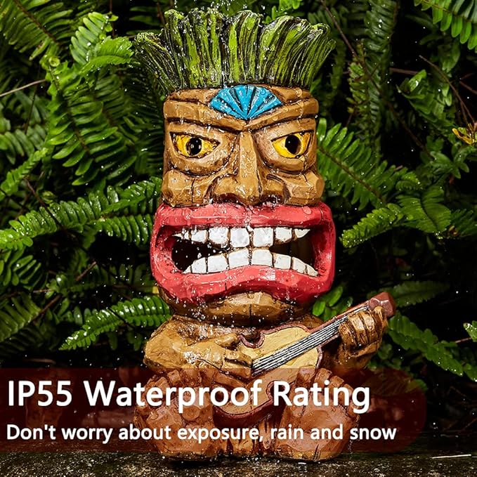 Solar Tiki Statue Outdoor Decor-Garden Guitar Tiki Statues-Tiki Bar Decorations for Outdoor Patio Yard Lawn Balcony | Lumora
