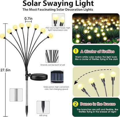 4-Pack Garden Solar Lights, 32 LED Solar Lights Outdoor for Garden Decor, Waterproof Firefly Light Outdoor (Sway by Wind), Swaying Light for Outside Yard Pathway Landscape Decorations (Warm White)