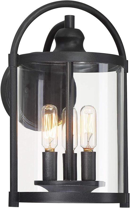 John Timberland Avani Modern Industrial Outdoor Wall Light Fixture Black Metal 13" Clear Cylindrical Glass Exterior | Lumora
