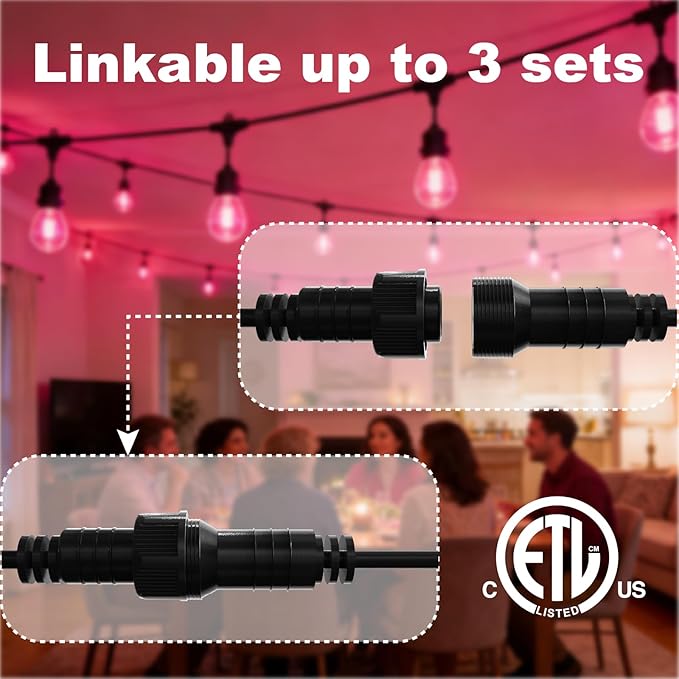 Outdoor String Lights Waterproof - 48FT Color Changing Led Outside Patio Light with 20 Bulbs, Remote Control RGBW Outside Lights for House Yard Party Balcony Bistro Backyard Decor