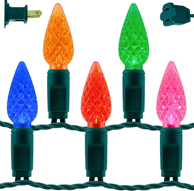 YULETIME Multicolor C6 Strawberry LED Christmas Lights, 33 ft 100 Count 4" Spacing One-Piece High Waterproof UL | Lumora