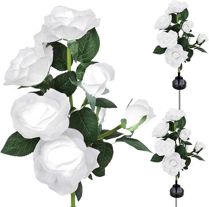 Solar Rose Lights Outdoor, 2 Pack with 14 Rose Flowers Waterproof Color Changing LED Flower Lights, Solar Powered Garden Stakes for Yard, Patio, Pathway Decor - Artificial Floral Decorative Lighting