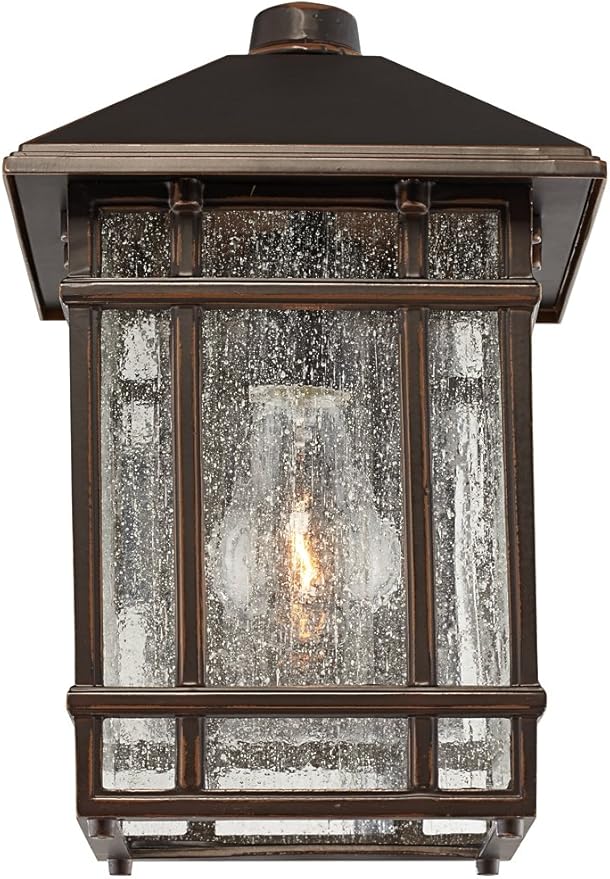 Kathy Ireland Sierra Craftsman Art Deco Outdoor Wall Light Fixture Rubbed Bronze Brown Steel 11" Frosted Seeded | Lumora