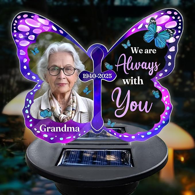 Personalized Memorial Butterfly Solar Light - Custom Photo Memory Acrylic Garden Lights - Decoration Garden Outdoor Grave Light, Sympathy Gifts for Loss of Loved Ones