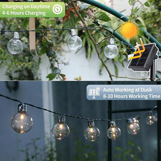 Vigdur Solar String Lights Outdoor, 2 Packs 7Ft Globe Multicolor String Lights with 15 Plastic Shatterproof LED Bulbs, Hanging Outdoor Patio Lights for Outside Backyard Porch Balcony Party
