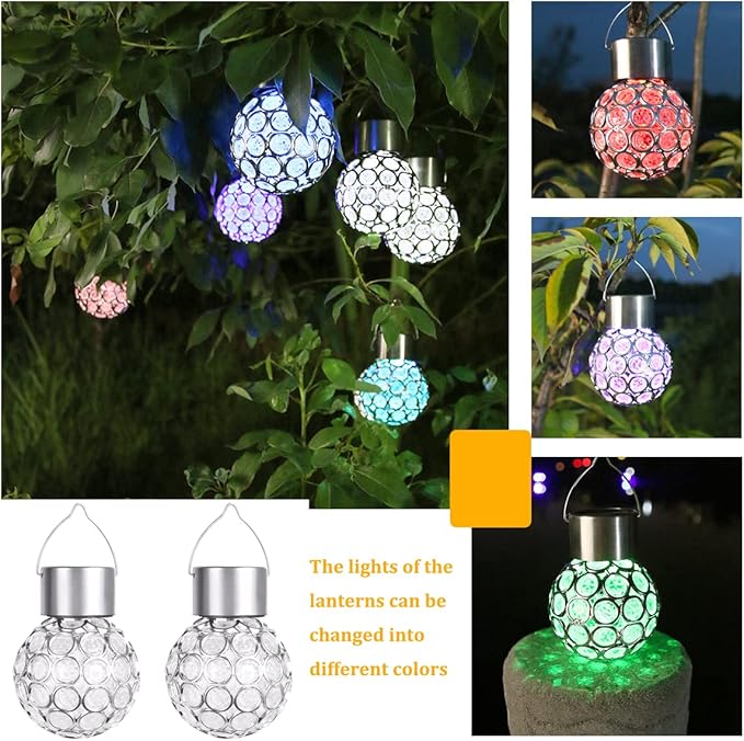 2 Pack Hanging Solar Light Outdoor, Decorative Solar Powered Waterproof Ball Shaped Night Light, Hanging Globe Solar Lights for Gardens, Yards, Patios, Lawns (Color-Changing Light)