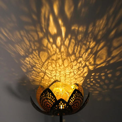 Afirst Solar Lights Outdoor, Garden Lotus Stake Lights Waterproof Decorative Pathway Light Metal Crackle Glass Solar Light Landscape for Garden,Patio,Lawn,Walkway,Tabletop,Pathway,Yard Decor, Golden