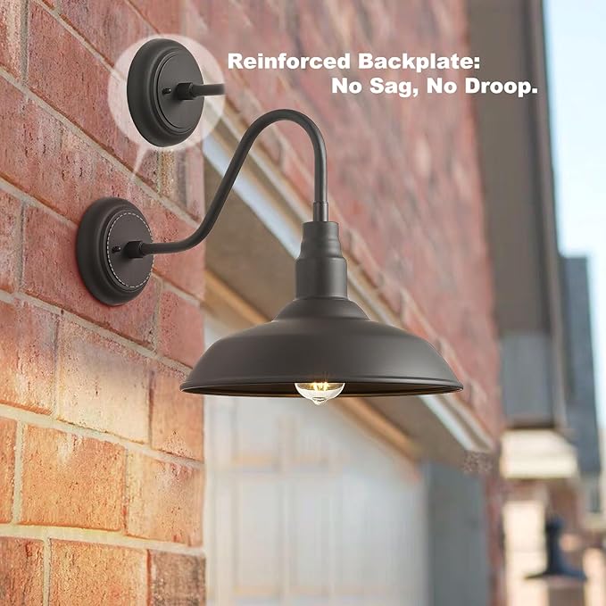 14in Dome Outdoor Gooseneck Lights for Barn, Dark Bronze Exterior Farmhouse Light Fixture with Wall Mount, Outside | Lumora