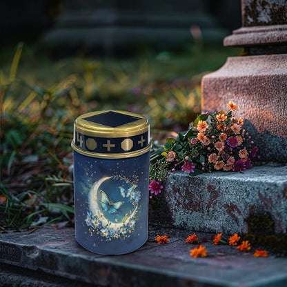 Butterfly Cemetery Solar Lights Moon Solar Lights Outdoor Cemetery Decorative for Cemetery Mom Solar Outdoor Lights Waterproof for Your Garden, Landscape, Path, Yard
