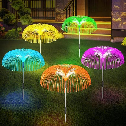 anso 2Pcs Color-Changing LED Solar Powered Jellyfish Stake Path Lights Yard Garden Decor